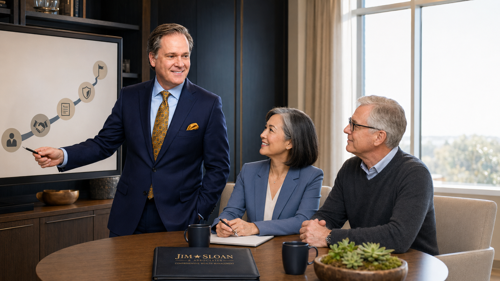 Clients discussing their personalized retirement strategy with Jim Sloan